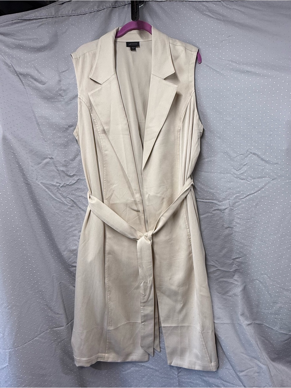 J. Jill Light Beige Sleeveless Long Vest with Notched Collar